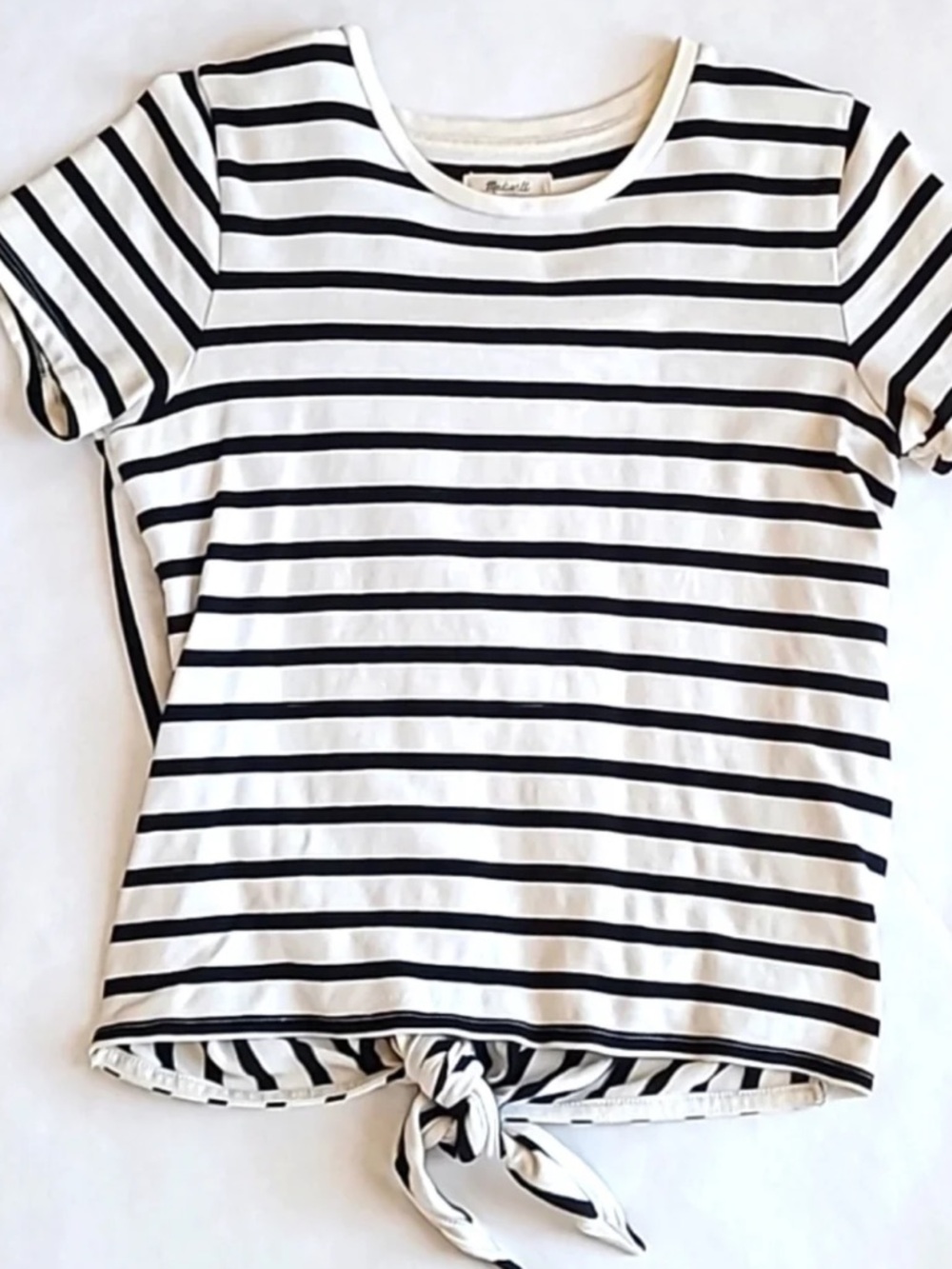Madewell Black & White Striped Tie-Front Short Sleeve Tee